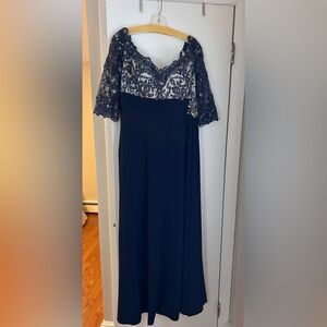 Terani Couture 3/4 sleeve long navy rhinestone dress-size 18
